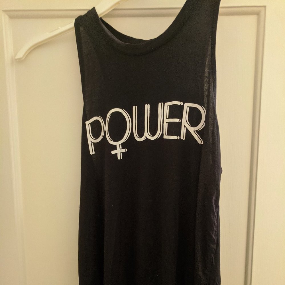 Girl Power Relaxed Black + White Athletic Tank Top